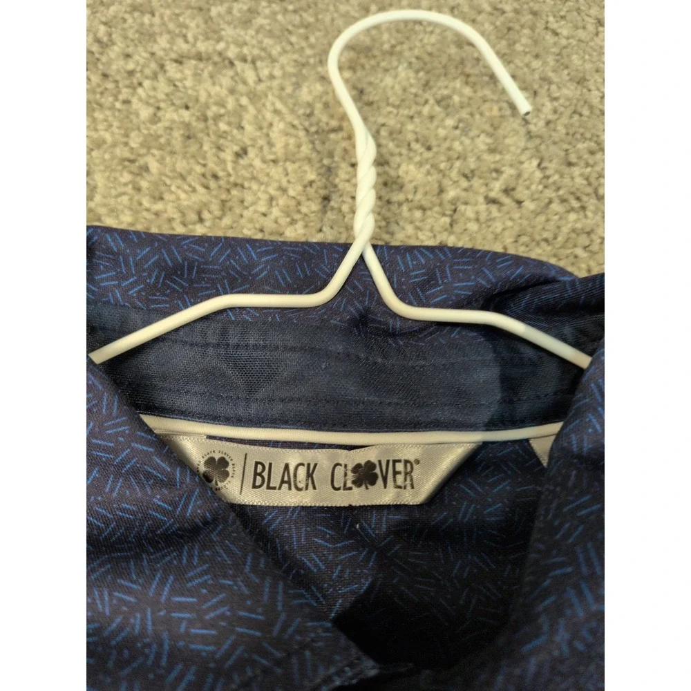 Black Clover Mens Live Lucky Golf Polo Navy Blue Geometric‎ Pattern Size M BC